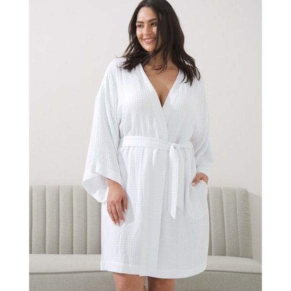 Soma S/M, L/XL Restore RR Waffle Weave Robe White Kimono Style Sleeves Pockets - Picture 4 of 12